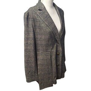 Soft Surroundings Blazer Suit Jacket Brown Gray Plaid Womens Medium Button
